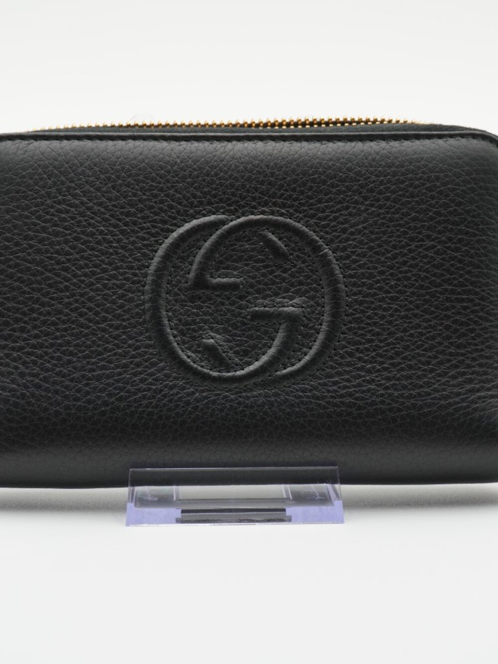 Authentic GUCCI Black Leather Soho Interlocking G Medium Zip Around Wallet